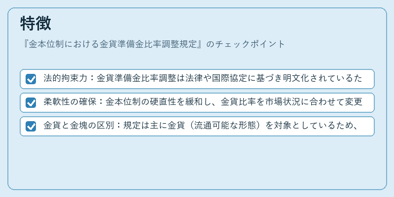 特徴（金本位制における金貨準備金比率調整規定）の図解