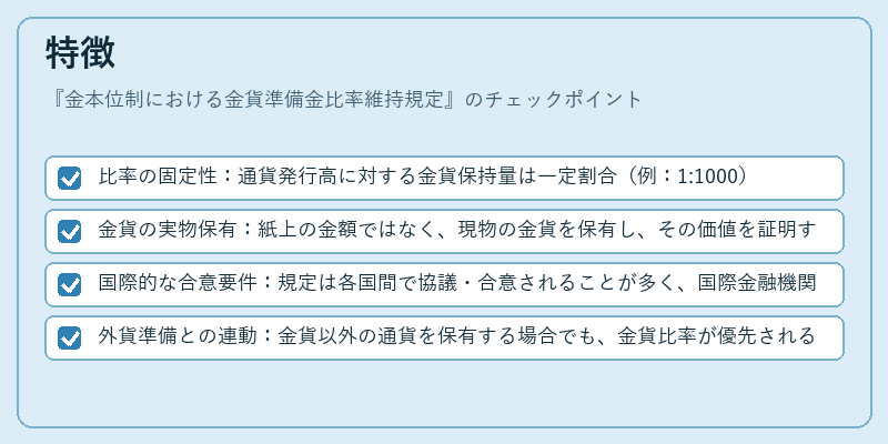 特徴（金本位制における金貨準備金比率維持規定）の図解