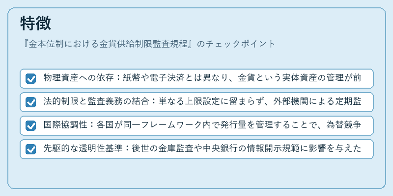 特徴（金本位制における金貨供給制限監査規程）の図解