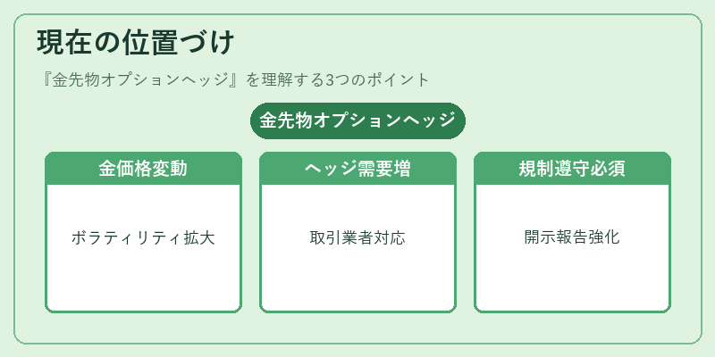 現在の位置づけ（金先物オプションヘッジ）の図解