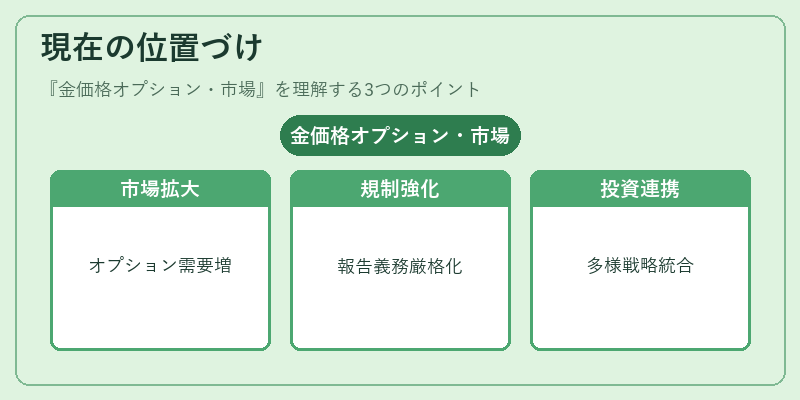 現在の位置づけ（金価格オプション・市場）の図解