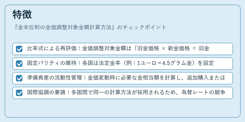 特徴（金本位制の金価調整対象金額計算方法）の図解