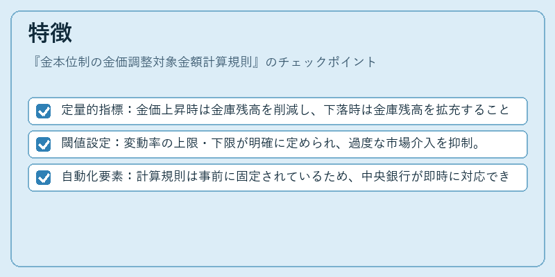 特徴（金本位制の金価調整対象金額計算規則）の図解