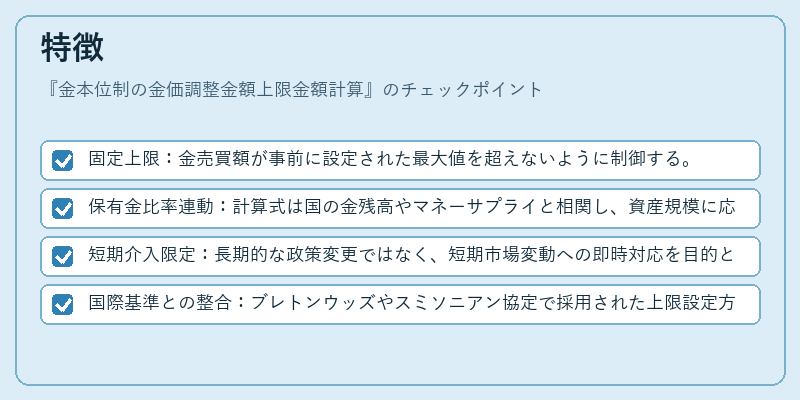 特徴（金本位制の金価調整金額上限金額計算）の図解