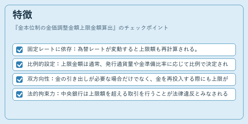 特徴（金本位制の金価調整金額上限金額算出）の図解
