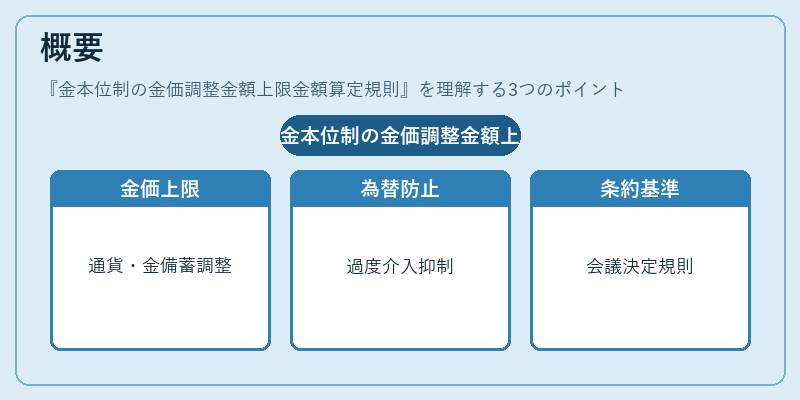 概要（金本位制の金価調整金額上限金額算定規則）の図解