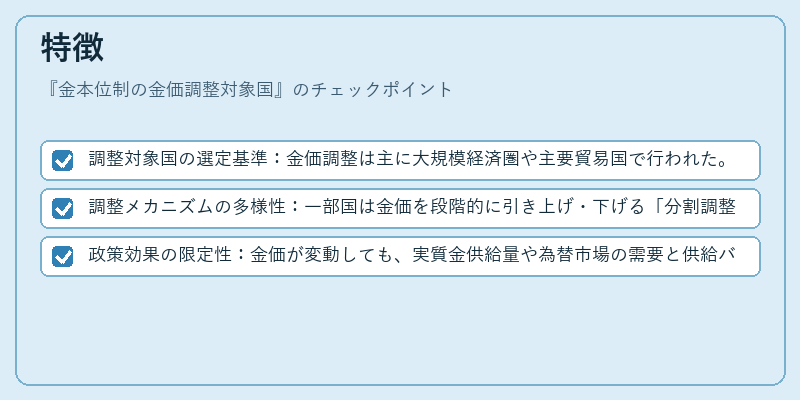 特徴（金本位制の金価調整対象国）の図解