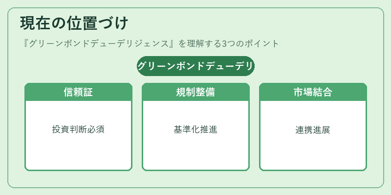 現在の位置づけ（グリーンボンドデューデリジェンス）の図解