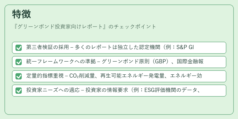 特徴（グリーンボンド投資家向けレポート）の図解