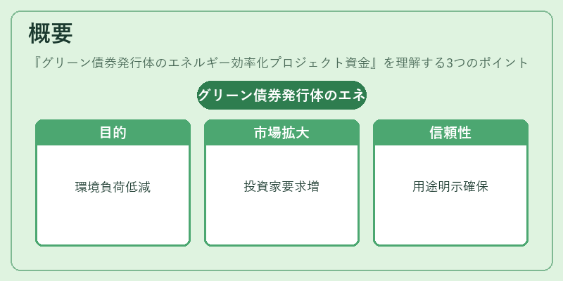 概要（グリーン債券発行体のエネルギー効率化プロジェクト資金）の図解