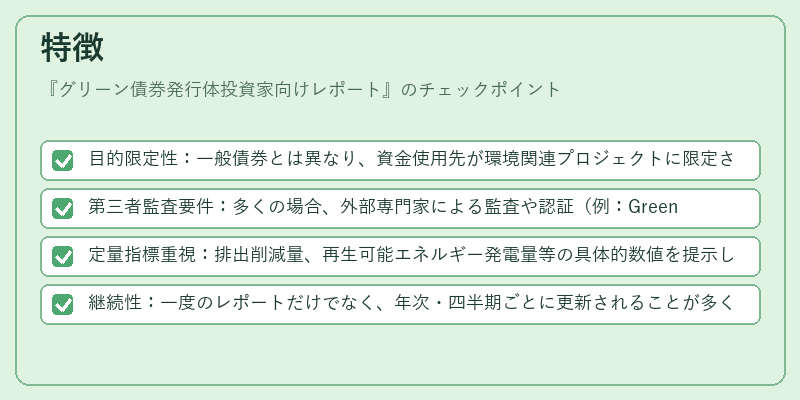 特徴(グリーン債券発行体投資家向けレポート)の図解