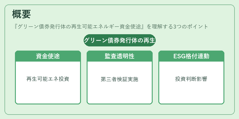 概要(グリーン債券発行体の再生可能エネルギー資金使途)の図解