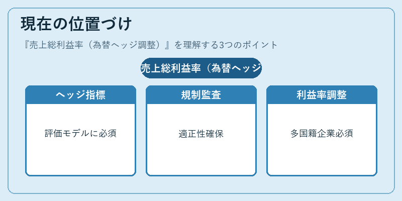 現在の位置づけ（売上総利益率（為替ヘッジ調整））の図解