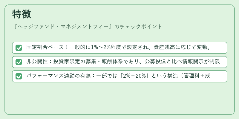 特徴（ヘッジファンド・マネジメントフィー）の図解