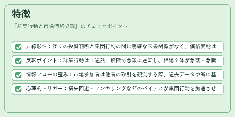 特徴（群集行動と市場価格発散）の図解