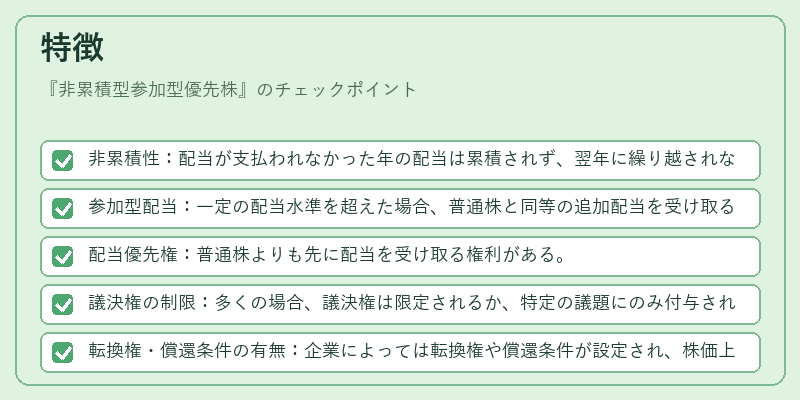 特徴（非累積型参加型優先株）の図解