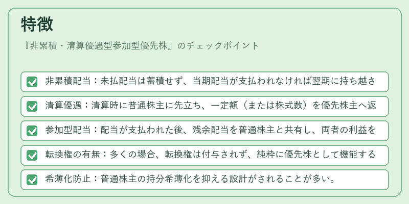 特徴（非累積・清算優遇型参加型優先株）の図解