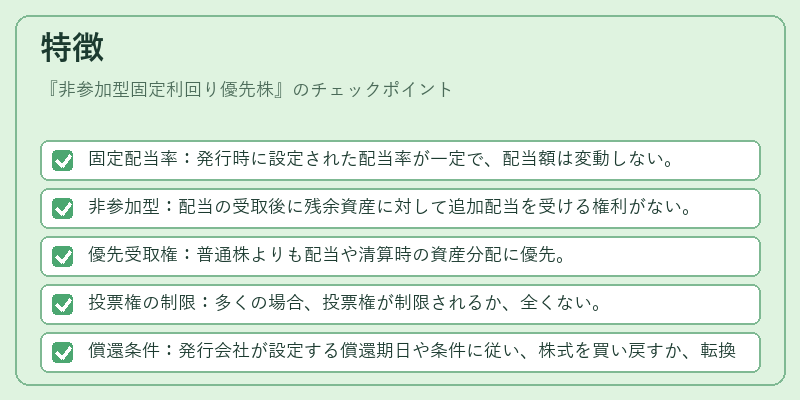 特徴（非参加型固定利回り優先株）の図解