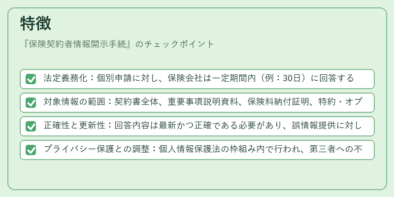 特徴（保険契約者情報開示手続）の図解