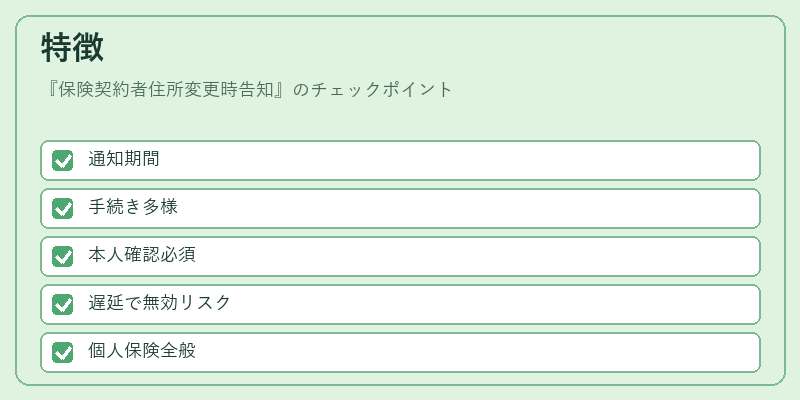 特徴（保険契約者住所変更時告知）の図解