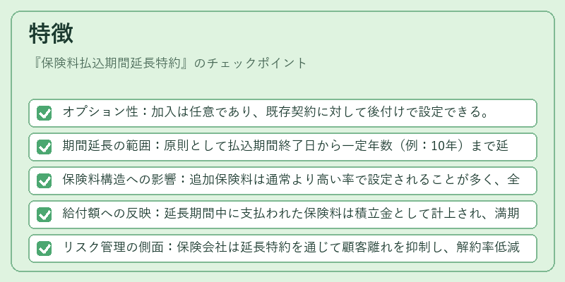 特徴（保険料払込期間延長特約）の図解