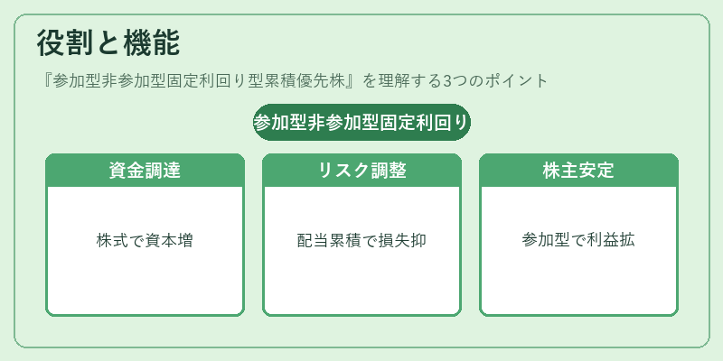 役割と機能（参加型非参加型固定利回り型累積優先株）の図解