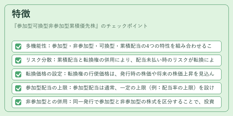 特徴（参加型可換型非参加型累積優先株）の図解
