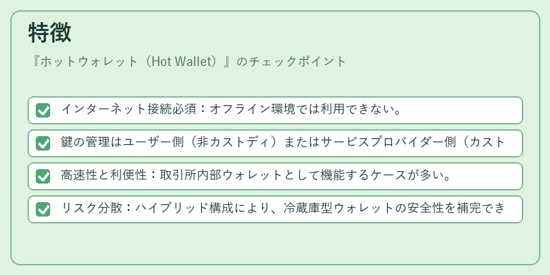 特徴（ホットウォレット（Hot Wallet））の図解
