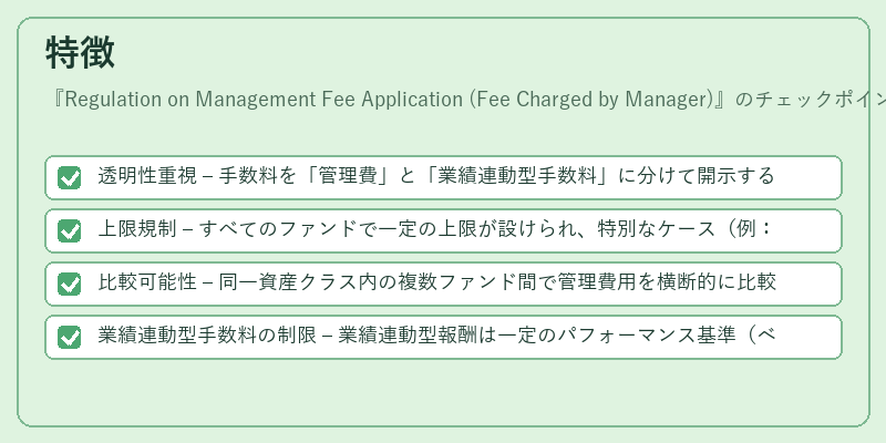 特徴（Regulation on Management Fee Application (Fee Charged by Manager)）の図解