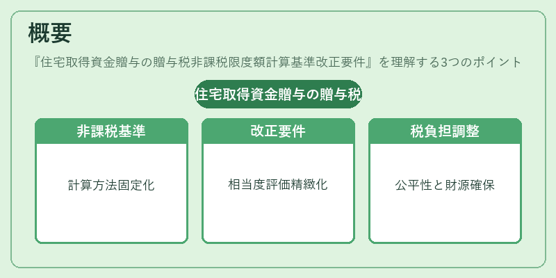概要（住宅取得資金贈与の贈与税非課税限度額計算基準改正要件）の図解