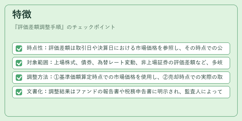特徴（評価差額調整手順）の図解