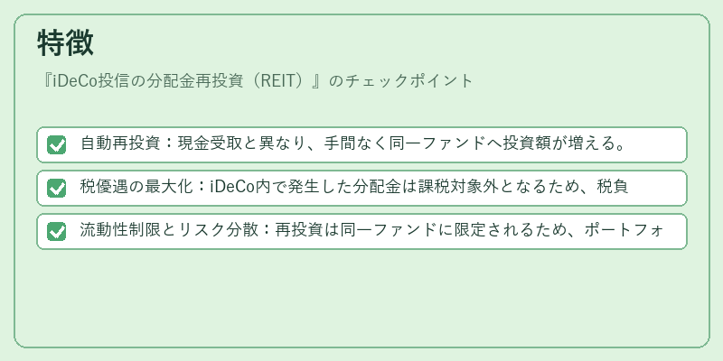 特徴（iDeCo投信の分配金再投資（REIT））の図解