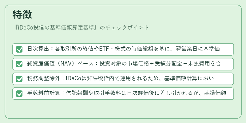 特徴（iDeCo投信の基準価額算定基準）の図解