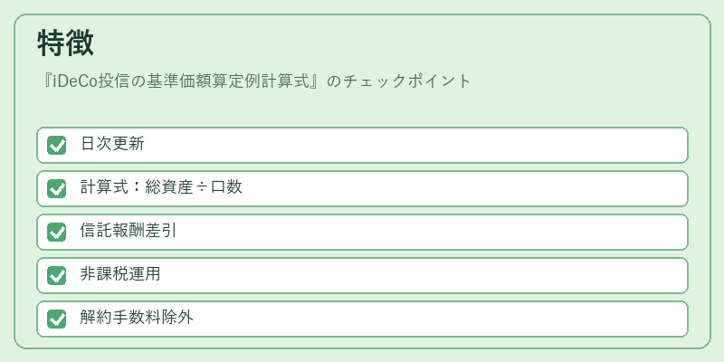 特徴（iDeCo投信の基準価額算定例計算式）の図解