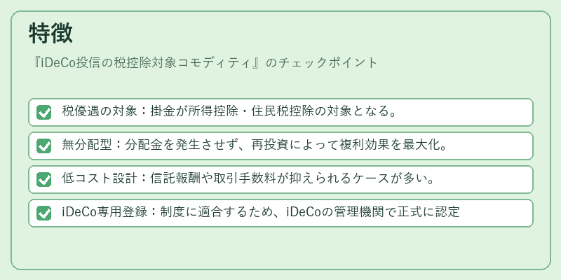 特徴（iDeCo投信の税控除対象コモディティ）の図解