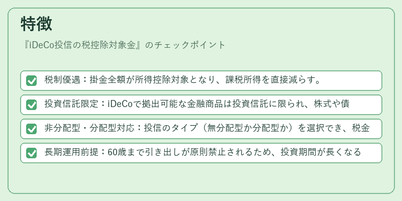 特徴（iDeCo投信の税控除対象金）の図解