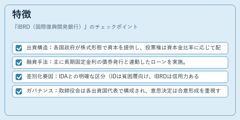 特徴（IBRD（国際復興開発銀行））の図解