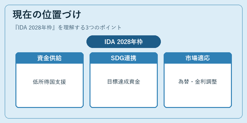 現在の位置づけ(IDA 2028年枠)の図解