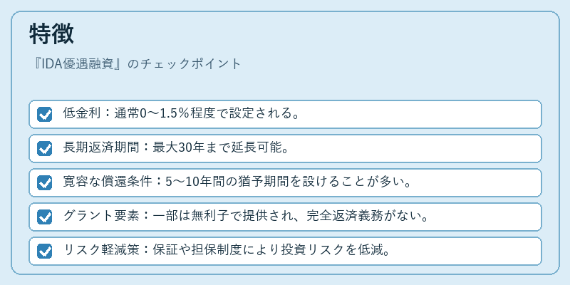 特徴（IDA優遇融資）の図解