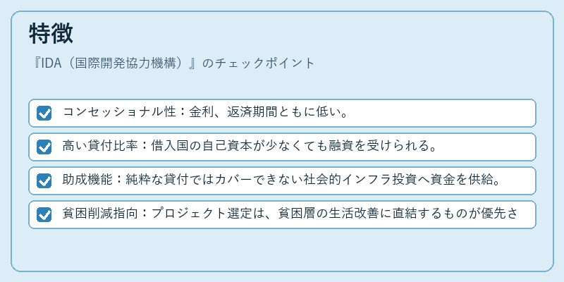 特徴(IDA(国際開発協力機構))の図解