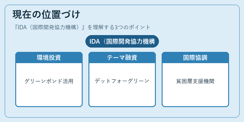 現在の位置づけ(IDA(国際開発協力機構))の図解