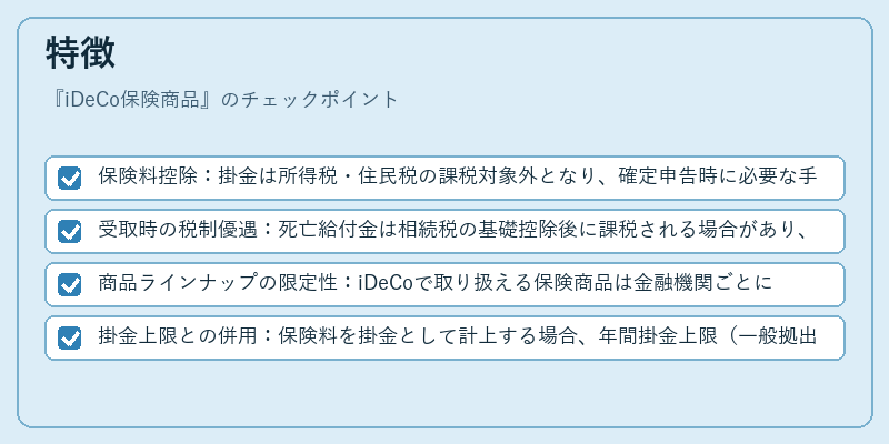 特徴（iDeCo保険商品）の図解