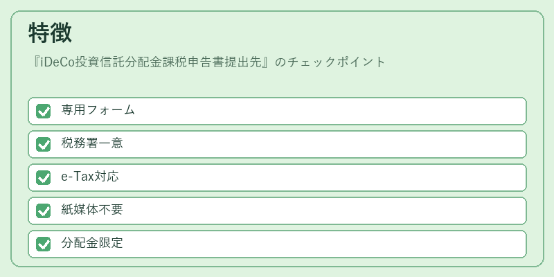 特徴（iDeCo投資信託分配金課税申告書提出先）の図解