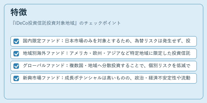 特徴（iDeCo投資信託投資対象地域）の図解