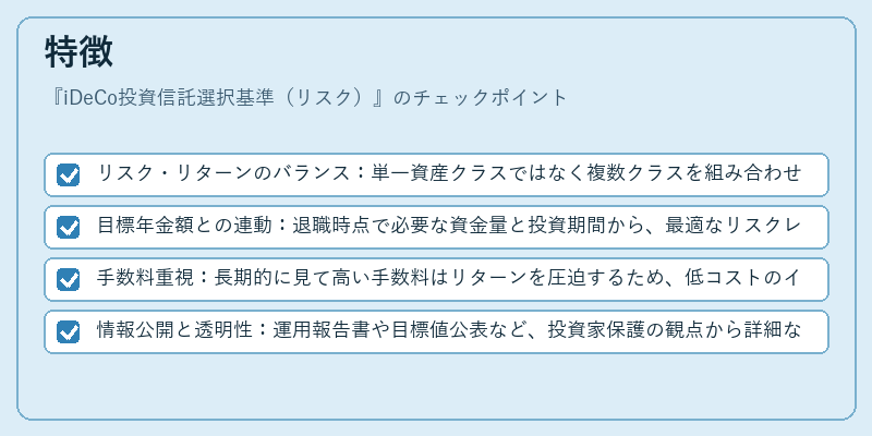 特徴（iDeCo投資信託選択基準（リスク））の図解