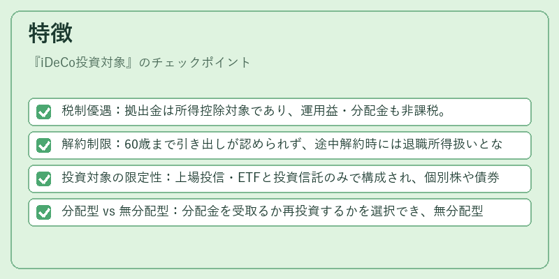 特徴（iDeCo投資対象）の図解