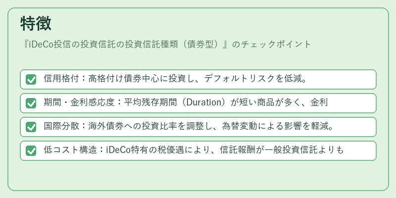 特徴（iDeCo投信の投資信託の投資信託種類（債券型））の図解