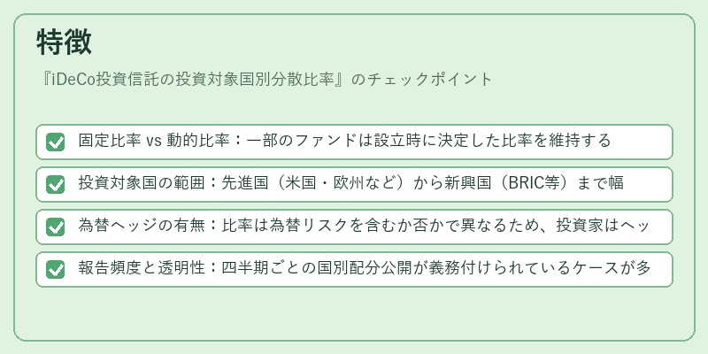 特徴（iDeCo投資信託の投資対象国別分散比率）の図解