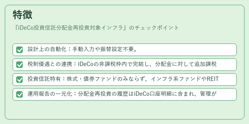 特徴（iDeCo投資信託分配金再投資対象インフラ）の図解