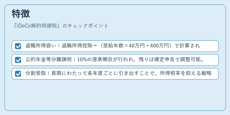 特徴（iDeCo解約時課税）の図解